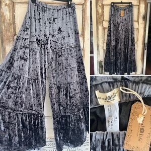 NATURAL LIFE Charcoal Velvet Wide Leg Pants
